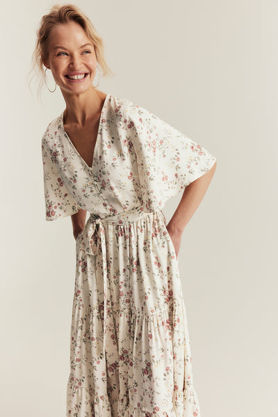 Women's white floral short‑sleeved dress
