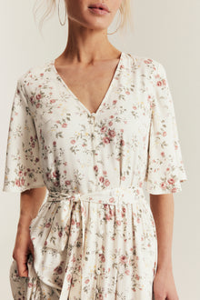 Women's white floral short‑sleeved dress