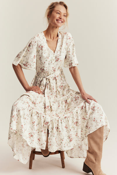 Women's white floral short‑sleeved dress