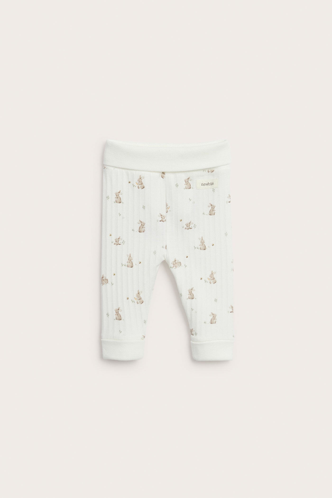 Baby white ribbed leggings with rabbits