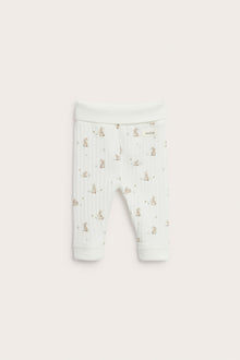 Baby white ribbed leggings with rabbits
