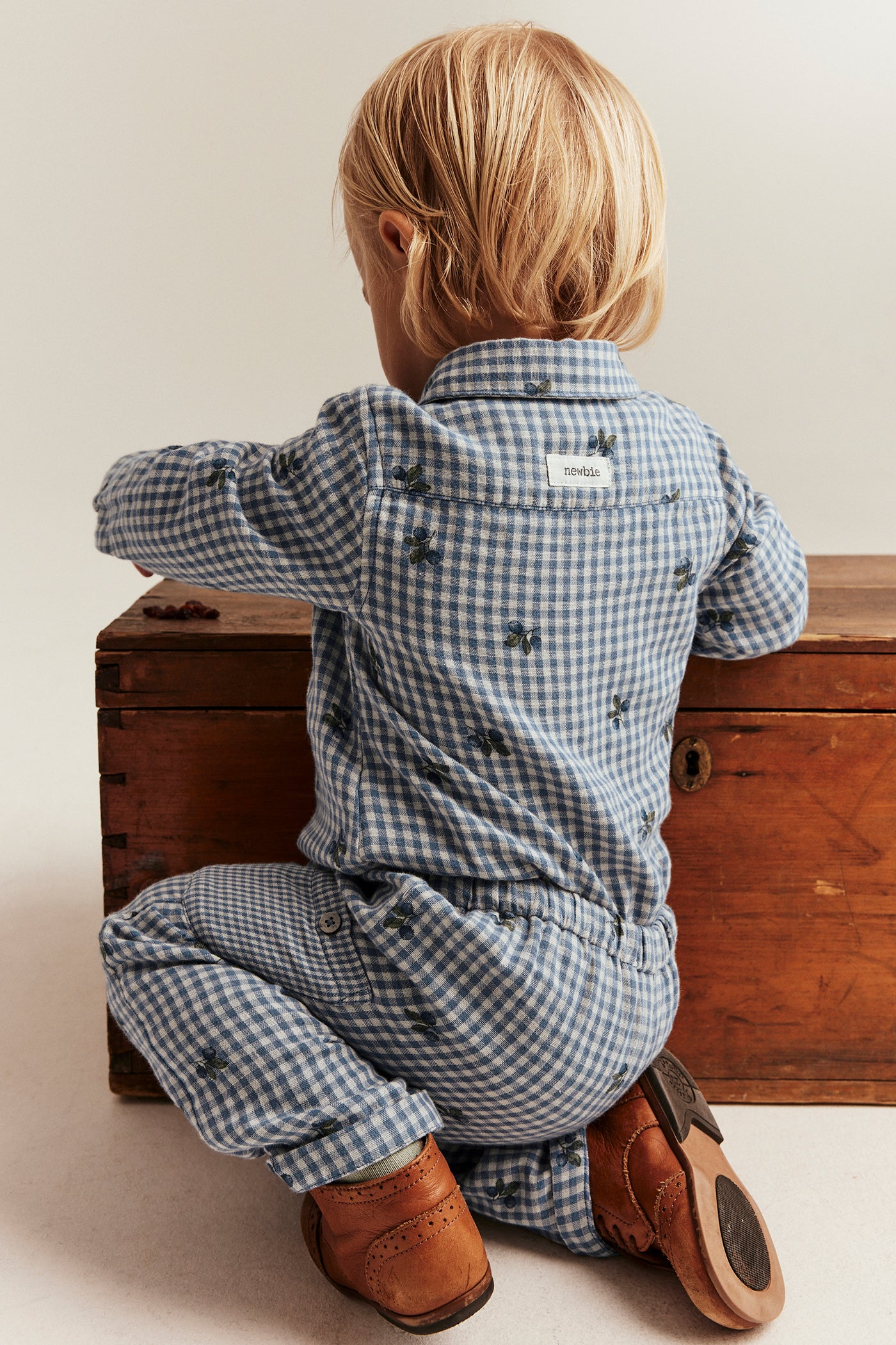 Baby blue shirt bodysuit with blueberries