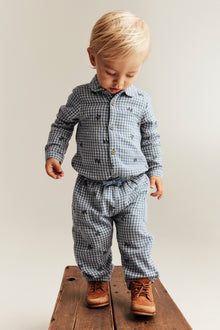 Baby blue shirt bodysuit with blueberries