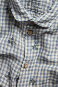 Baby blue shirt bodysuit with blueberries