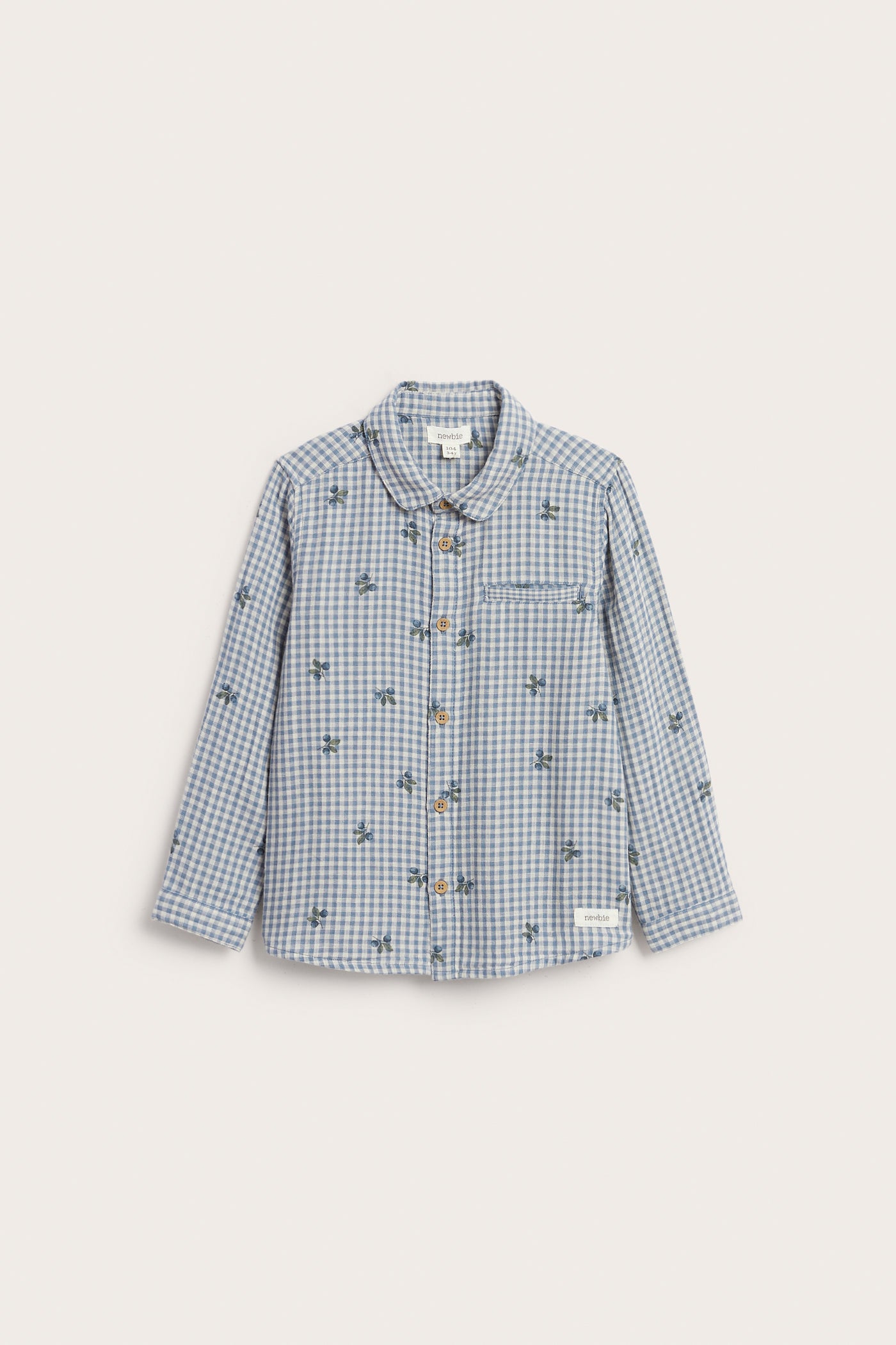 Kids’ blue checked shirt with blueberries