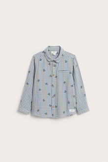 Kids’ blue checked shirt with blueberries