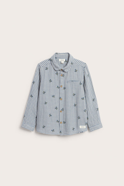 Kids’ blue checked shirt with blueberries