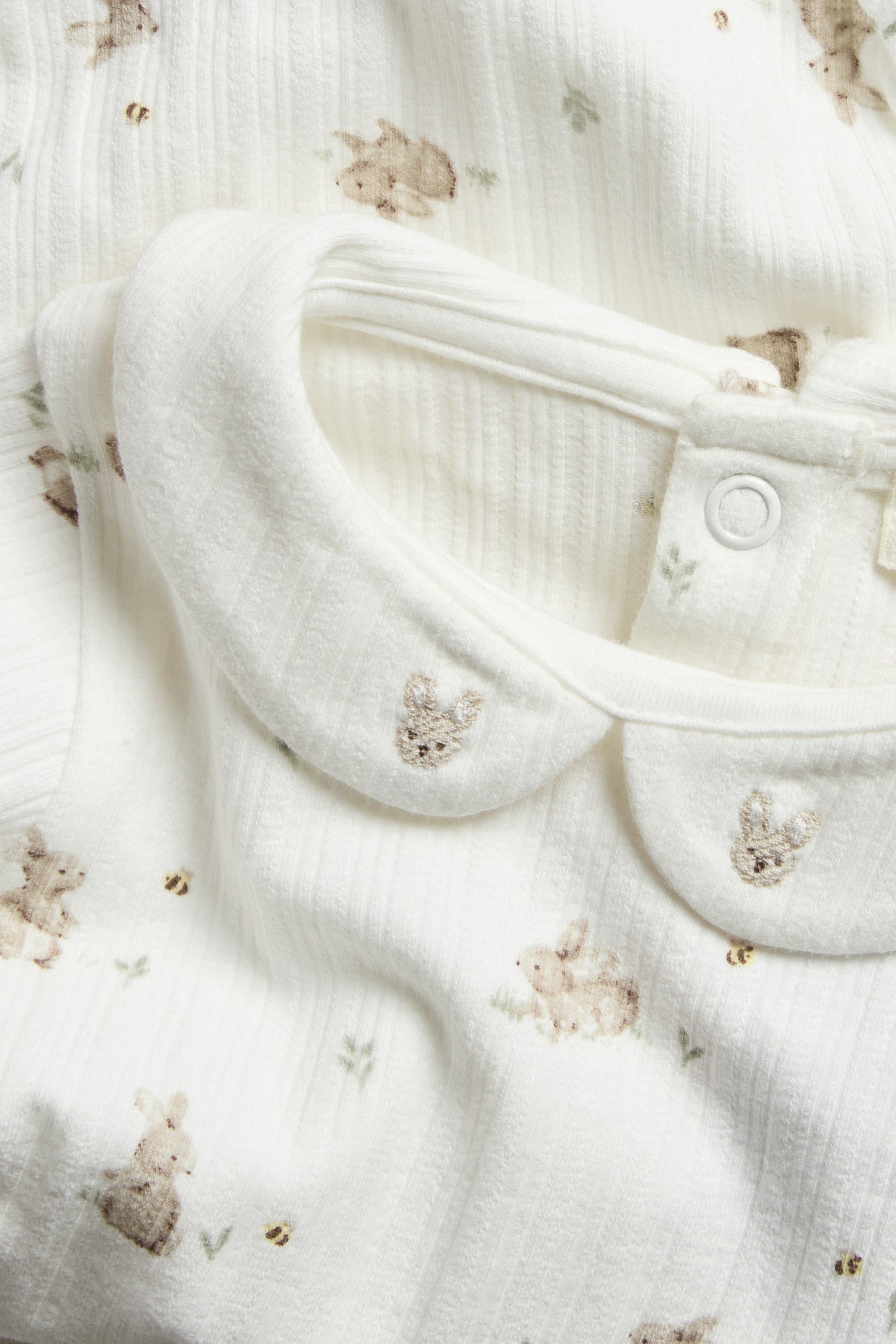 Baby white ribbed bodysuit with rabbits