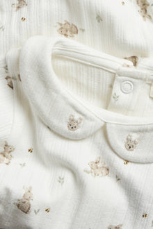 Baby white ribbed bodysuit with rabbits