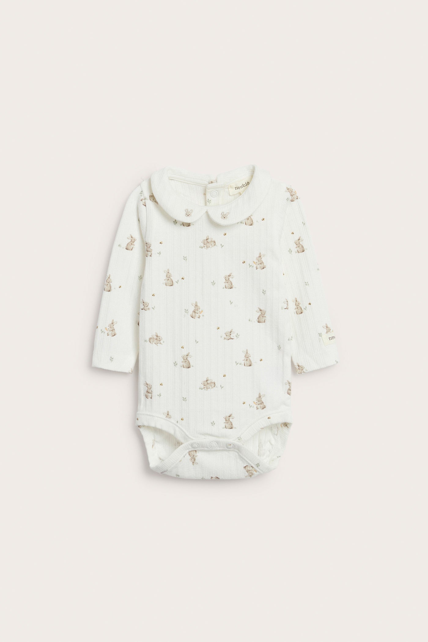 Baby white ribbed bodysuit with rabbits