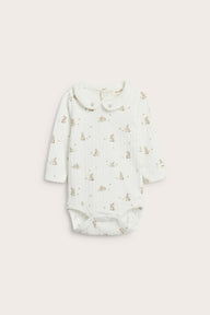 Baby white ribbed bodysuit with rabbits