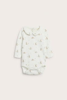 Baby white ribbed bodysuit with rabbits