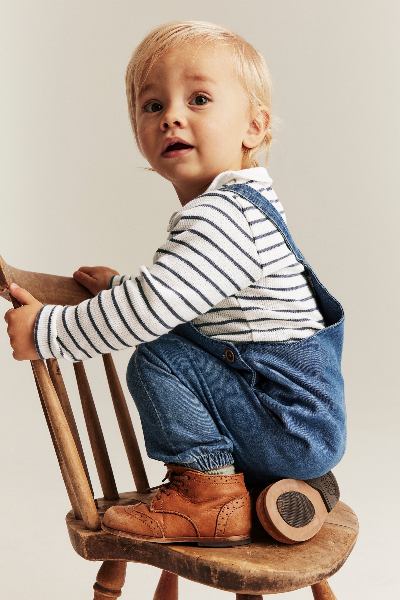 Baby white striped bodysuit with collar