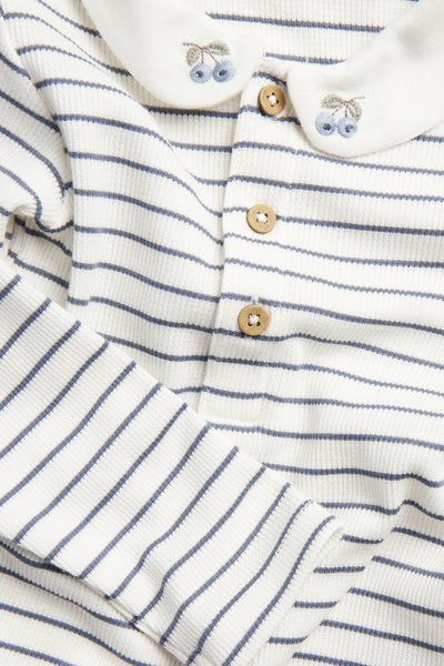 Baby white striped bodysuit with collar