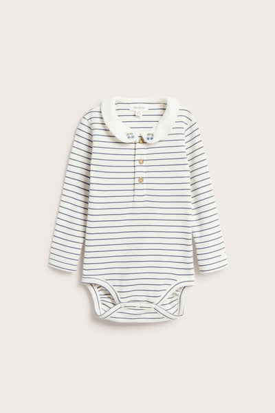 Baby white striped bodysuit with collar
