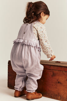 Baby purple dungarees with lace frill