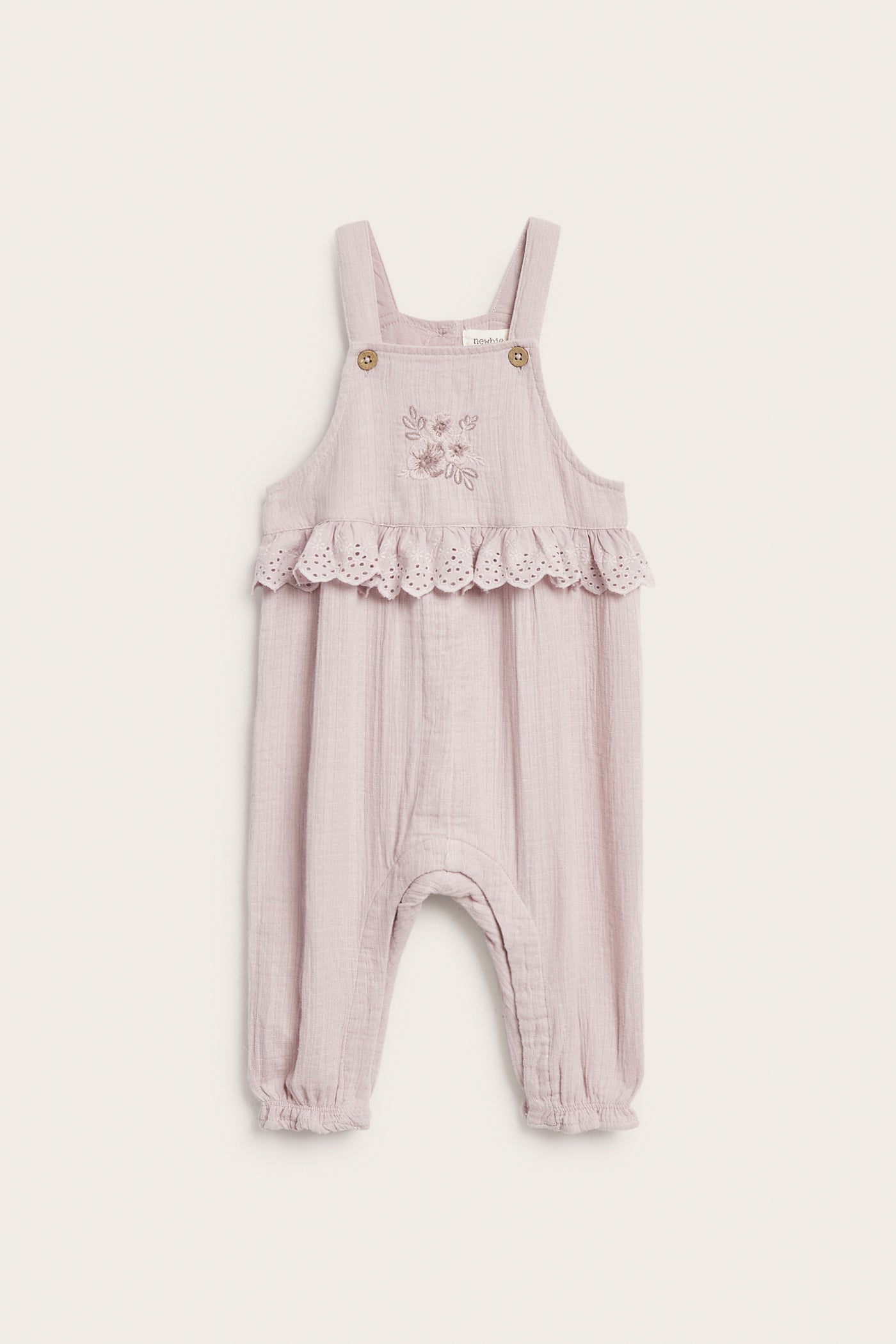 Baby purple dungarees with lace frill