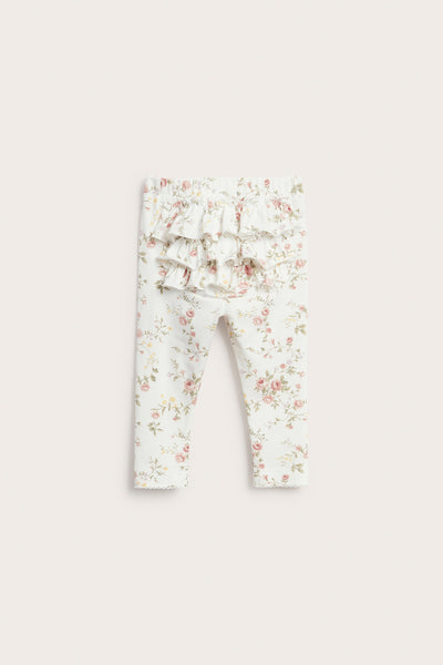 Baby white floral leggings with ruffles