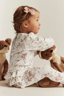 Baby white floral leggings with ruffles