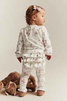 Baby white floral leggings with ruffles