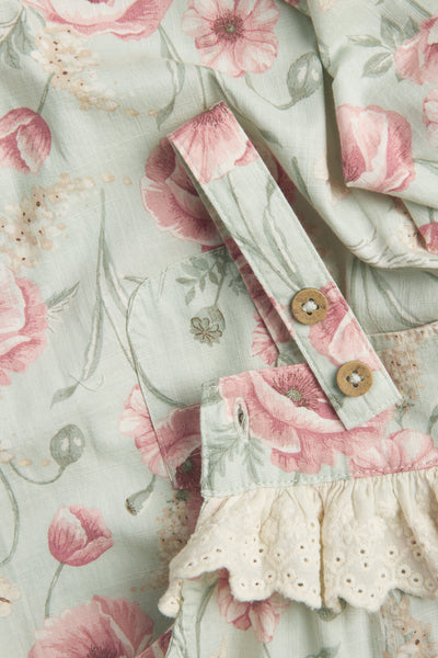 Baby green floral dungarees
