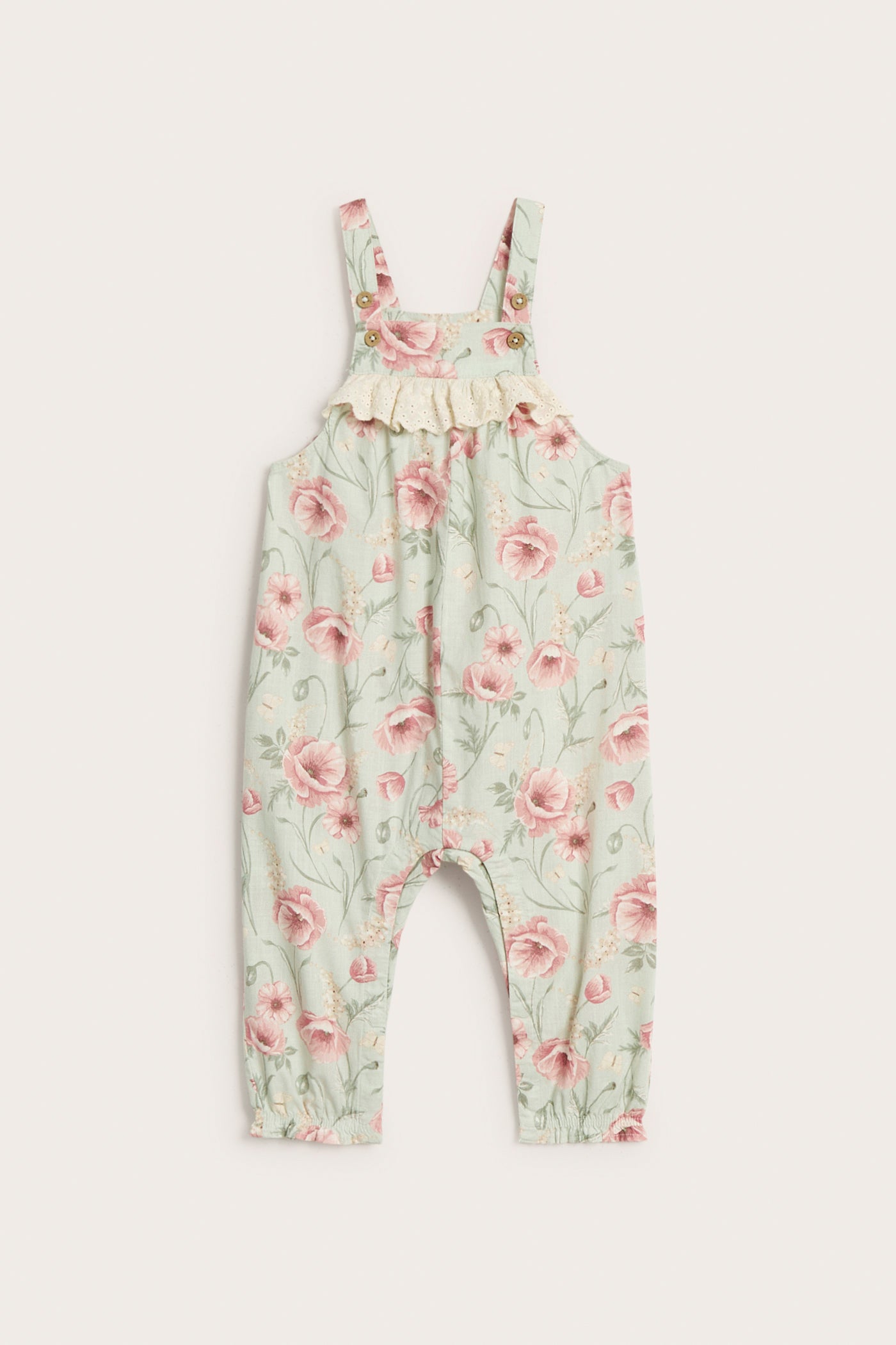 Baby green floral dungarees