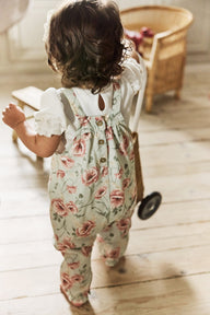 Baby green floral dungarees
