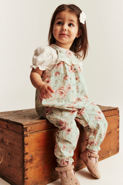 Baby green floral dungarees