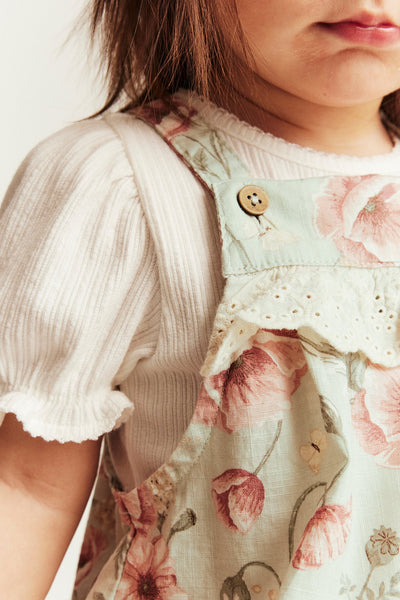 Baby green floral dungarees