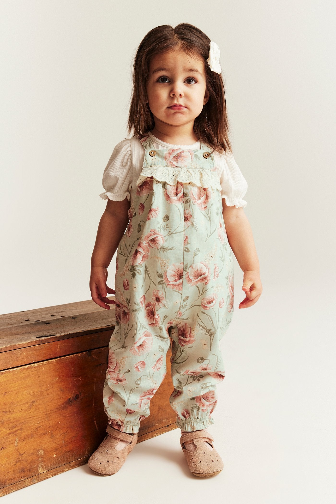 Baby green floral dungarees