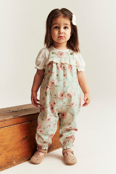 Baby green floral dungarees
