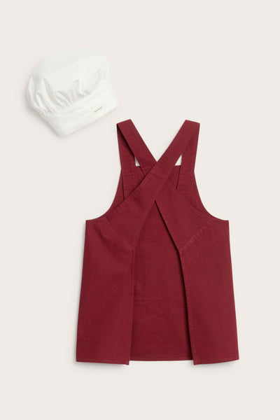Kids’ red apron with baker’s hat