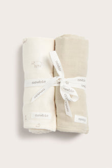 Baby white muslin lamb blankets, 2-pack