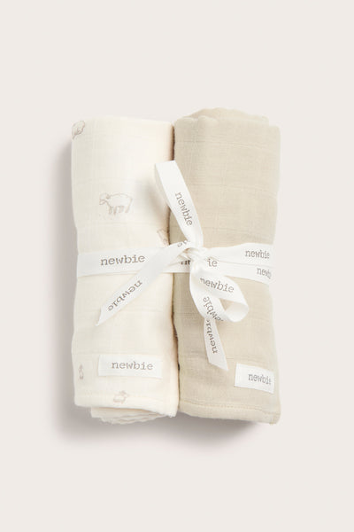 Baby white muslin lamb blankets, 2-pack