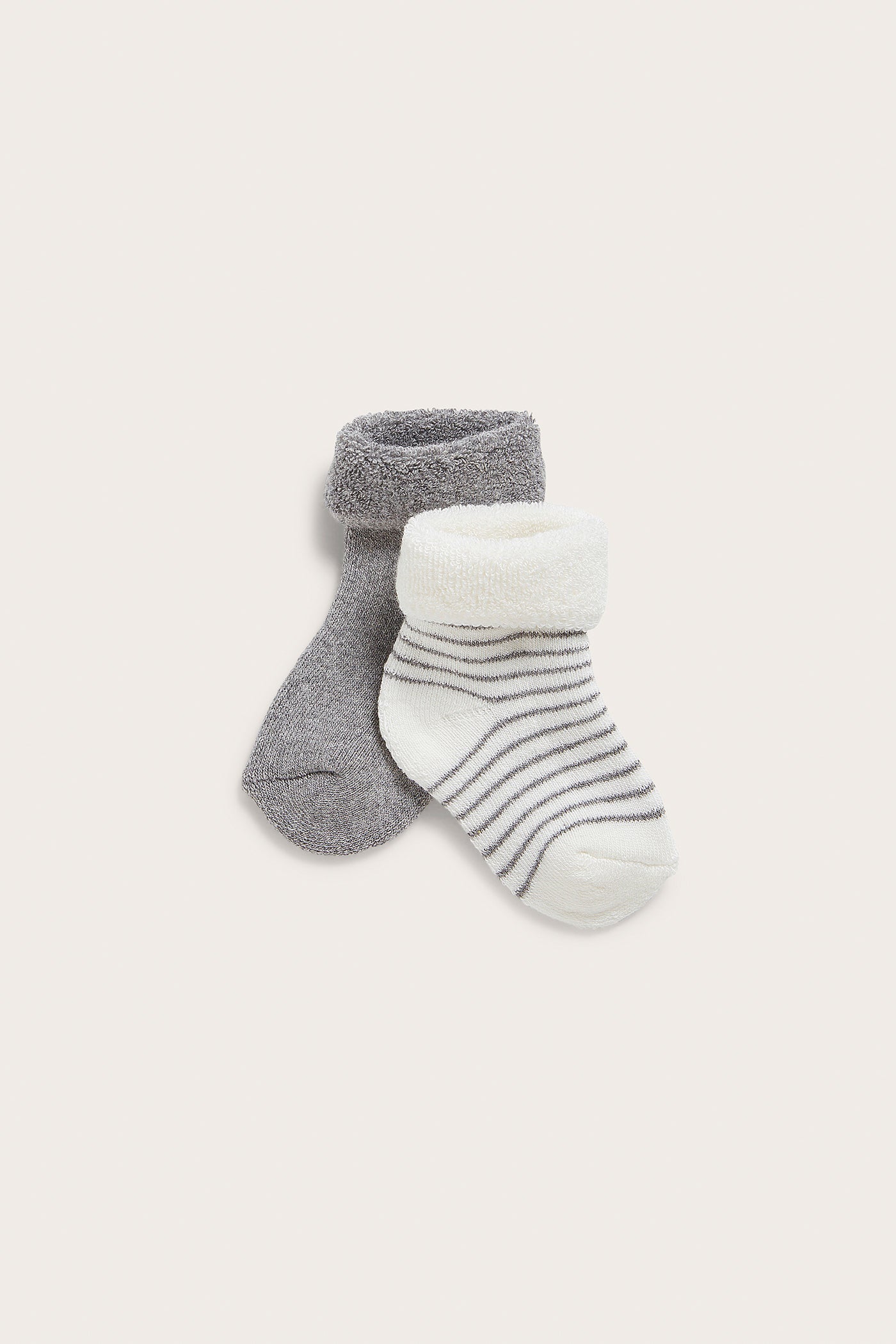 Newborn baby white/grey socks with folded cuffs