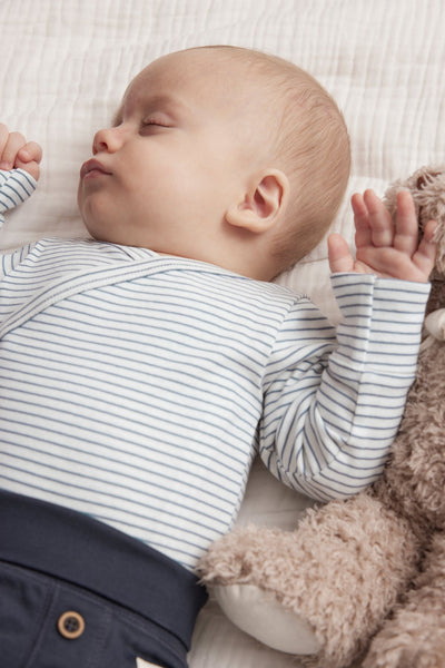Baby blue striped wrap bodysuit