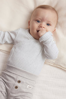 Baby grey striped wrap bodysuit
