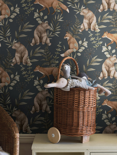 Wild Forest blue fox & bear wallpaper
