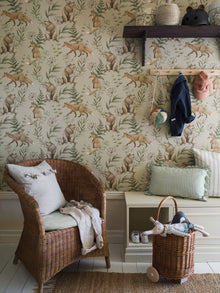 Wild Forest beige fox & bear wallpaper