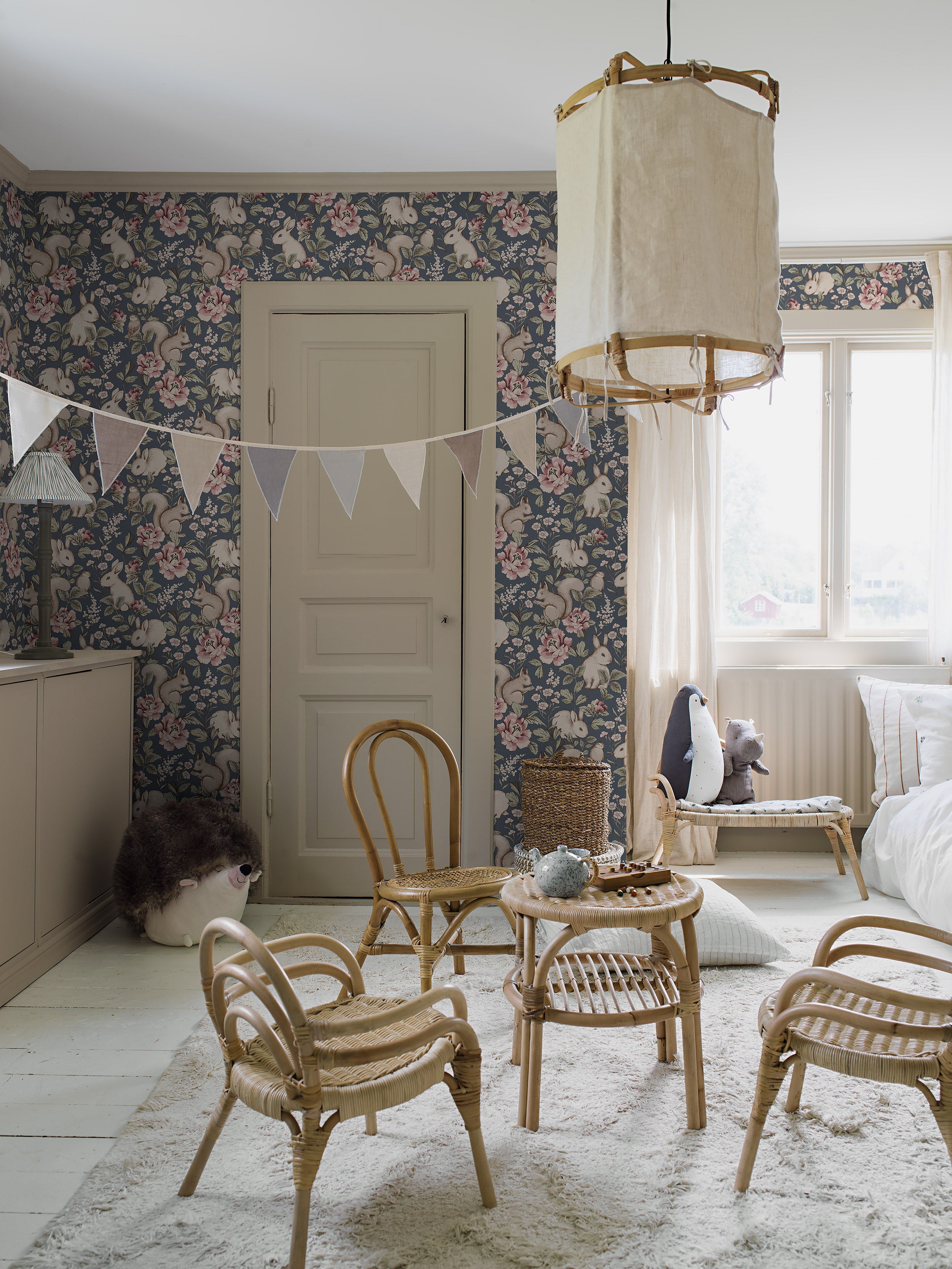 Magic Forest dark blue animal wallpaper