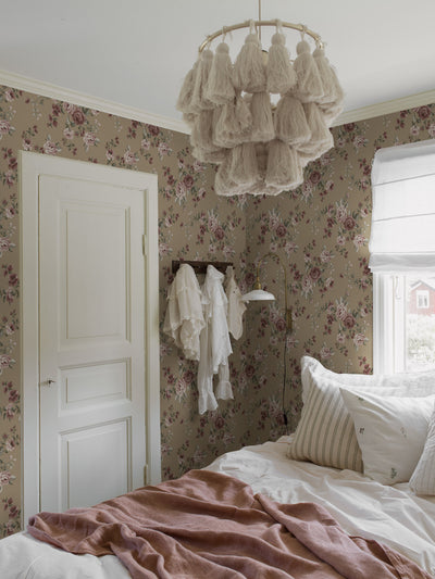 Nomi brown floral wallpaper