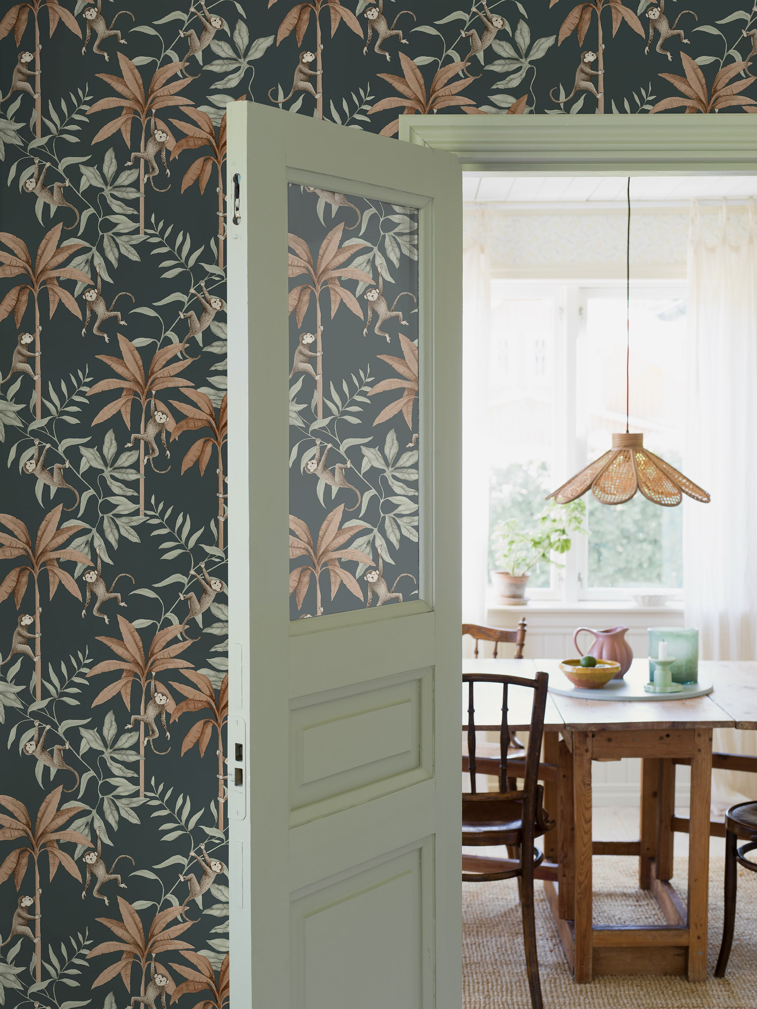 Jungle Friends blue monkey wallpaper