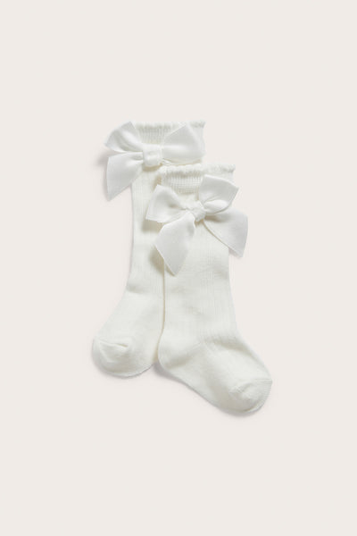 Baby white knee-high bow socks