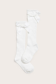 Kids white knee-high bow socks