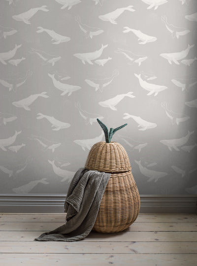 Whales grey wallpaper