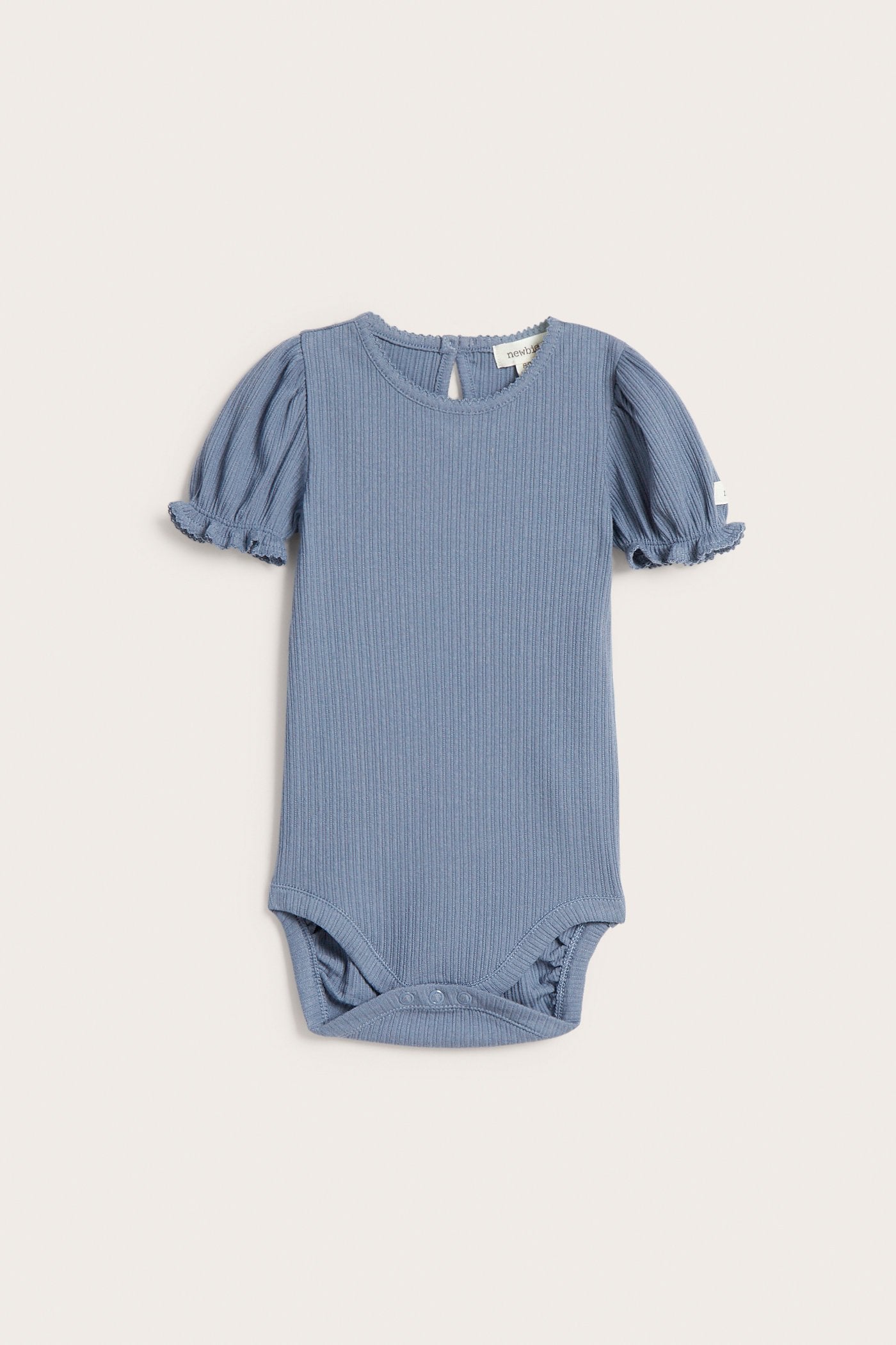 Baby blue bodysuit with short puff sleeves