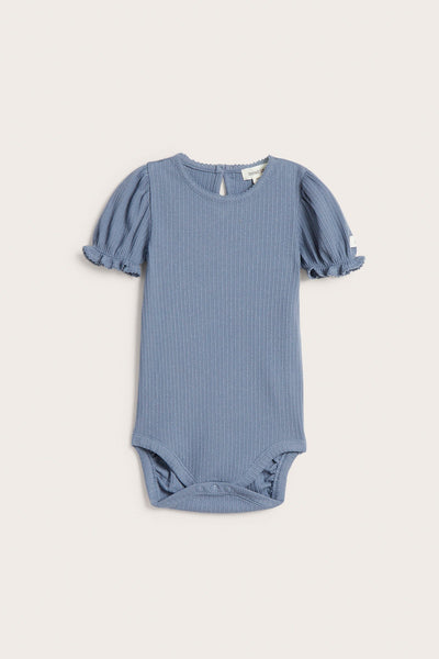 Baby blue bodysuit with short puff sleeves