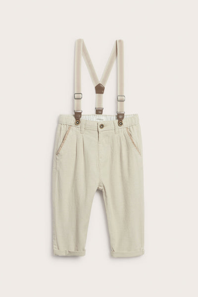 Baby beige woven trousers with suspenders