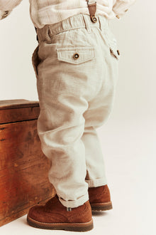 Baby beige woven trousers with suspenders