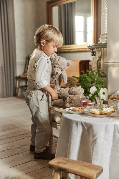 Baby beige woven trousers with suspenders